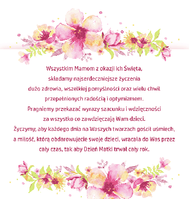 Długie życzenia z kwiatami dla mam